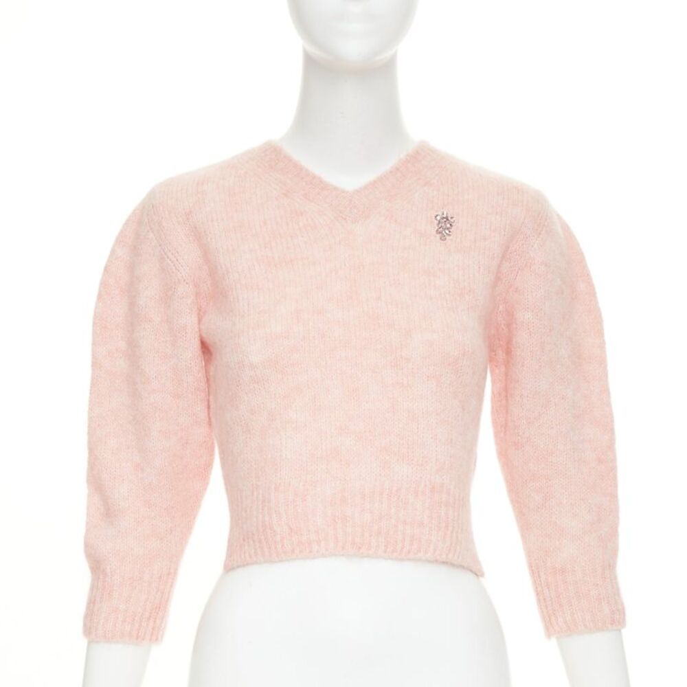 Simone Rocha crystal embellished V neck cropped sweater